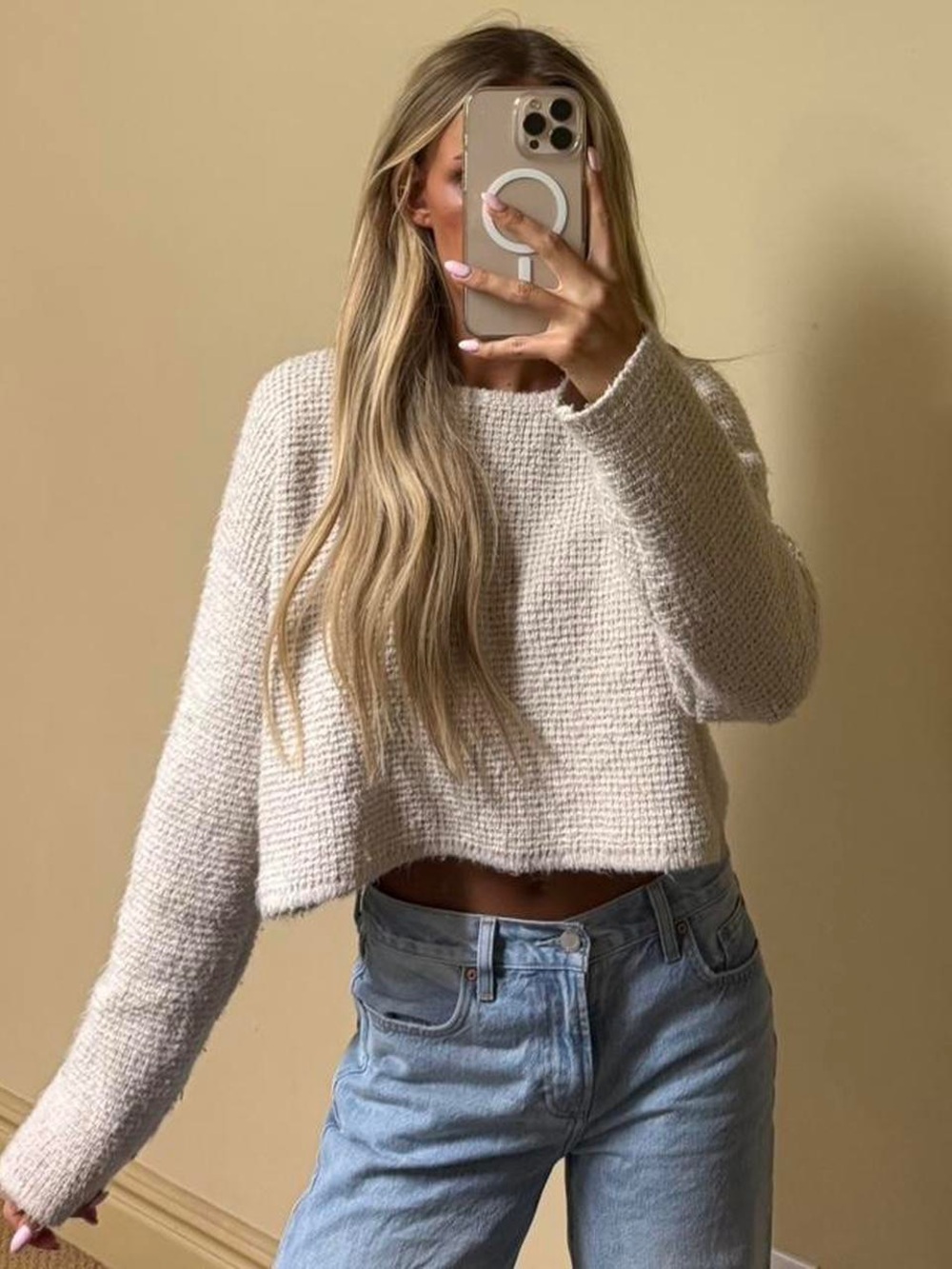 NWT LA Hearts Oatmeal Cropped Knit Sweater size M